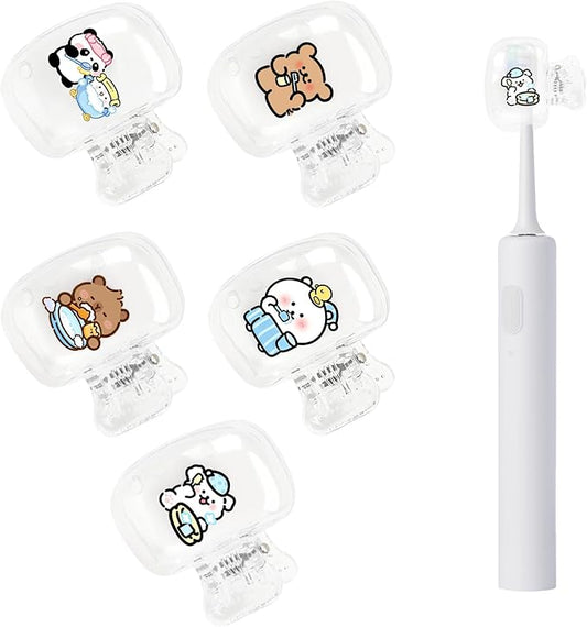 Upgrade 5 Pack Travel Toothbrush Head Covers Toothbrush Protector Cap Brush Pod Case Protective Portable Plastic Clip for Household Travel, Bathroom, School, Camping, Business (D)