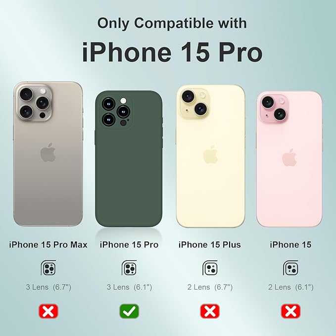 Magnetic for iPhone 15 Pro Case, Compatible with MagSafe, with 9H Nano Screen Protectors, Full Camera Protection, Silicone Shockproof Microfiber Lining Phone Case 6.1", Alpine Green