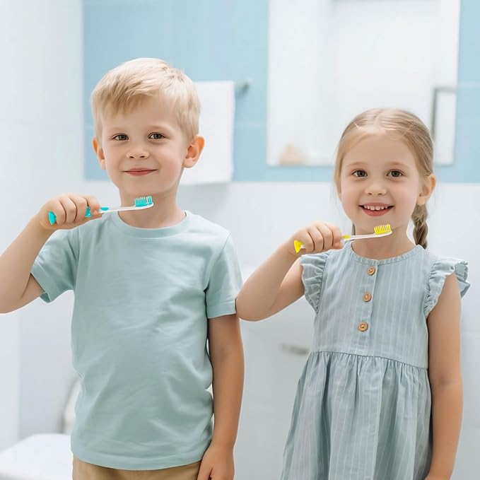 Toothbrushes for Kids In Bulk, Individually Wrapped Disposable Toothbrush Cute Manual Soft Bristles Children Toothbrush With Cover Suction Cup Toddler Toiletries Set for Home/School/Travel (100 Pack)