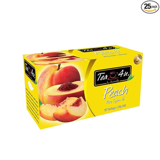 Tea4U Flavored Black Ceylon TeaBags (Peach) - Ideal Quality from Sri Lanka's Finest Leaves and Expertly Blended - 25 Count