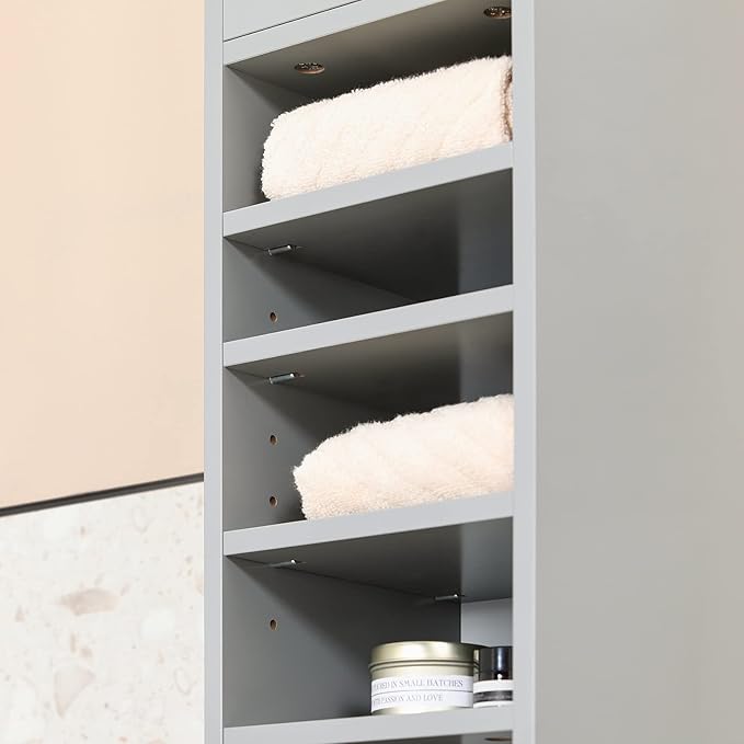 SoBuy Bathroom Narrow Storage Cabinet Skinny Tall Unit with Adjustable Shelves Slender Anti-Tipping Floor Standing Cupboard, Gray BZR34-HG