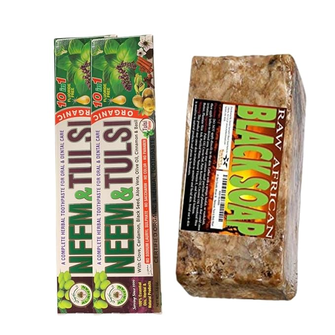 Pure Black Soap 1lb Bundle Deal with Neem toothpaste 6-pack