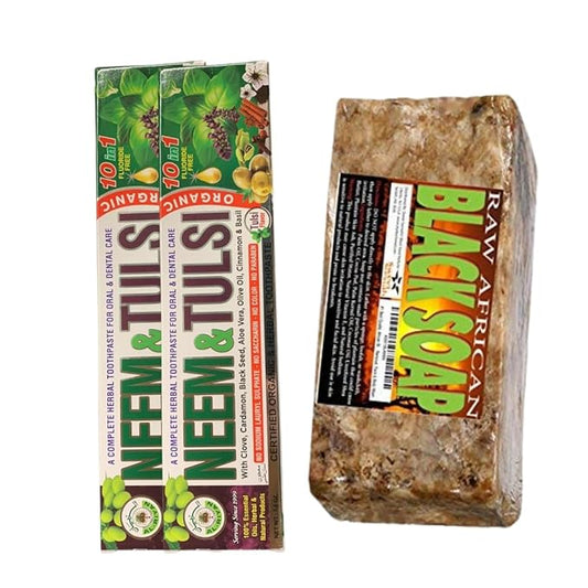 Pure Black Soap 1lb Bundle Deal with Neem toothpaste 6-pack