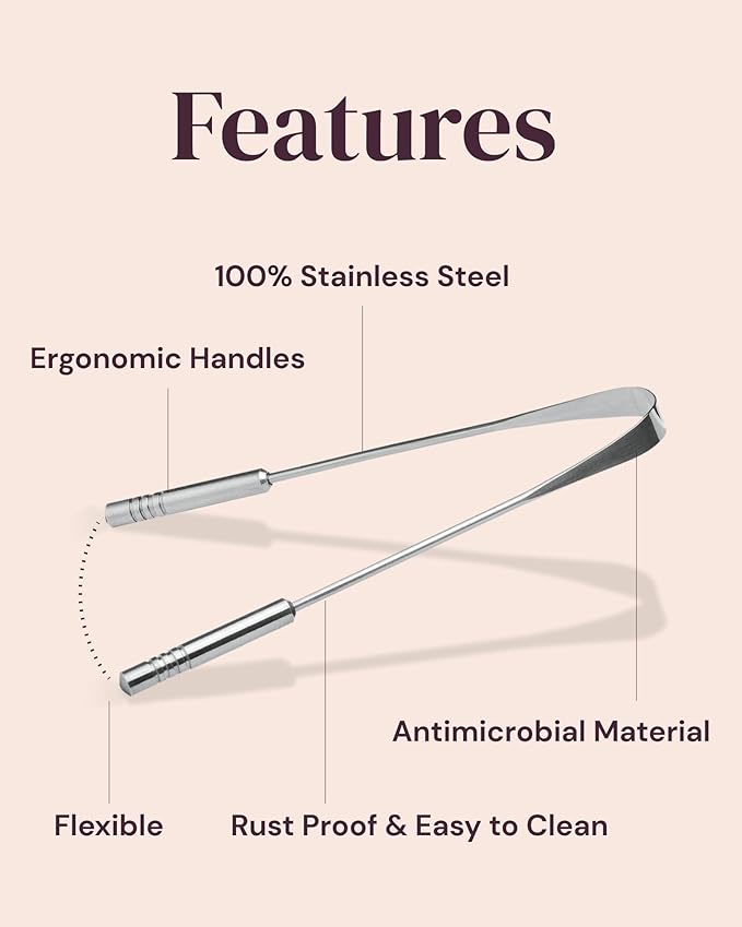 YogaMedic Tongue Scraper for Adults & Kids, 100% Stainless Steel Cleaner - Tongue Cleaners with Travel Case, Personal Care Products, Oral Dental Care, Bad Breath Treatment for Adults, U Shape, 3 Pack