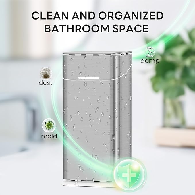 Toothbrush Holders with Cover - Electric Toothbrush Length Less Than 10 inches, 5 Slots Tooth Brush Holder for Bathroom, Detachable Toothpaste Holder Bathroom Organizers with Drainage, Silver
