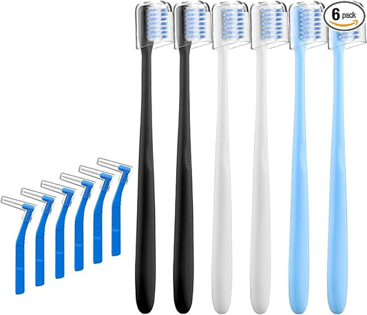 V-Shaped Orthodontic Toothbrush for Braces, Soft Bristles, 6 Count, with Interdental Brushes