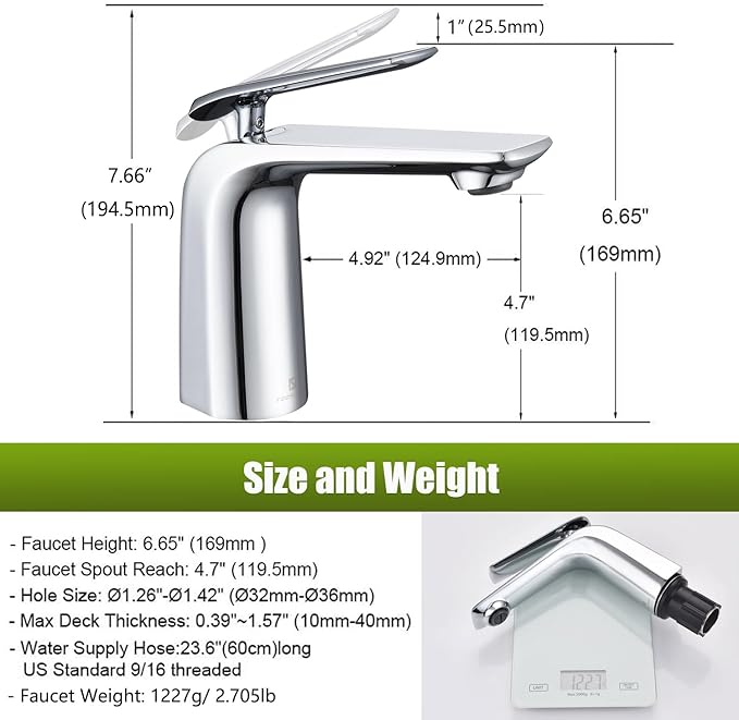 TOCALOCA Bathroom Sink Faucet Chrome Single Handle 1 Hole Vanity Sink Faucet Cold and Hot Water Mixer Tap, Single Lever Lavatory Faucet