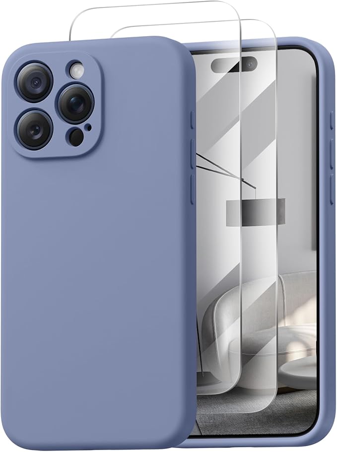 Magnetic for iPhone 15 Pro Case, Compatible with MagSafe, with 9H Nano Screen Protectors, Full Camera Protection, Silicone Shockproof Microfiber Lining Phone Case 6.1", Lavender Gray
