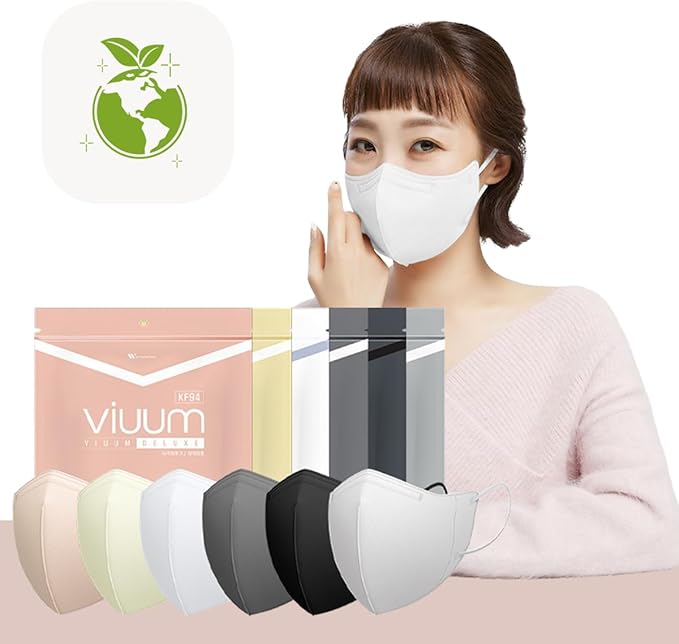 HOMSSEM [25pcs VIUUM Deluxe Korean Face Color Mask– Soft and Durable Korea Face Mask for Adults –2D 4-Layer Filter 6Color (Black-Medium)