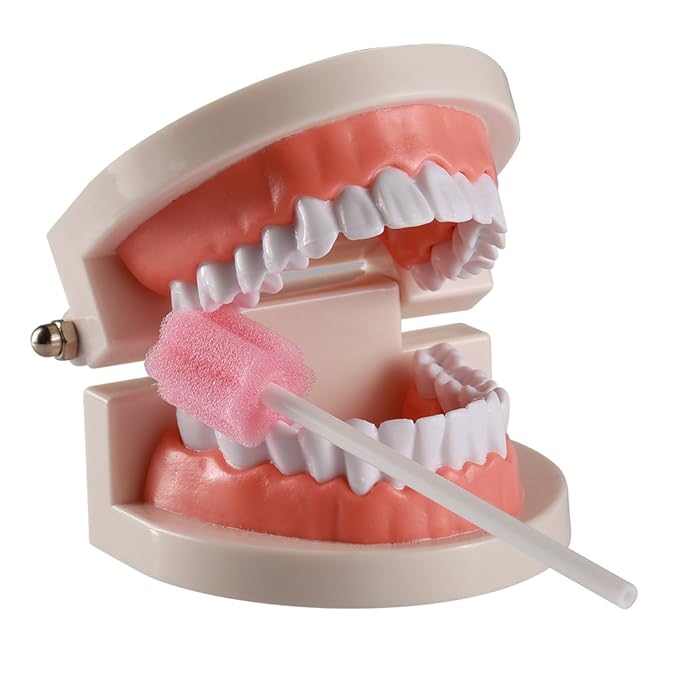50 Disposable Oral Care Swabs, Sponge Dental Swabsticks Unflavored Sterile(Pink）