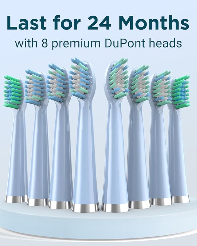 Rtauys Rechargeable Sonic Electric Toothbrush for Adults with 8 Heads, Travel Case, Whitening - Light Blue