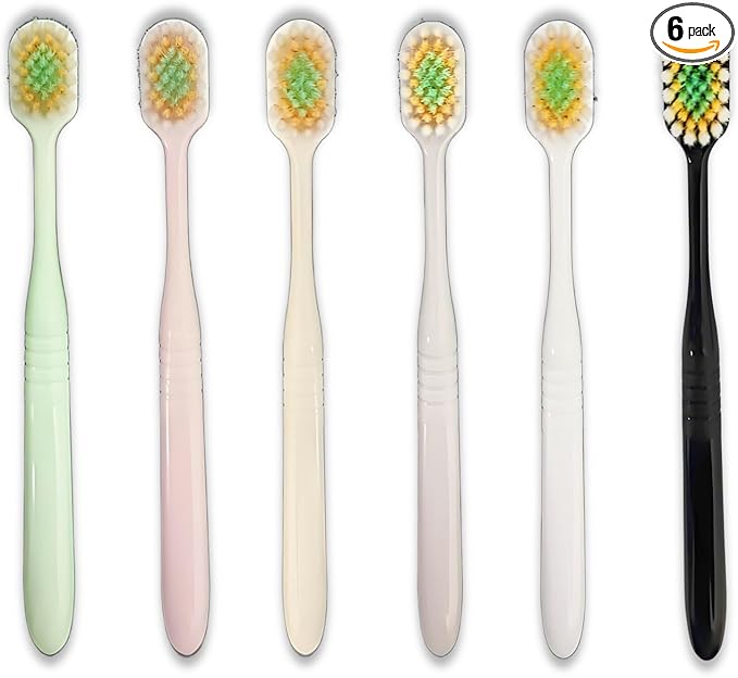 Ultra-Soft Toothbrushes, Ultra-Thin Wide Size Head, 3-Layer Tapered Bristles Design for Sensitive Teeth and Receding Gums (6 Pack & Colors)