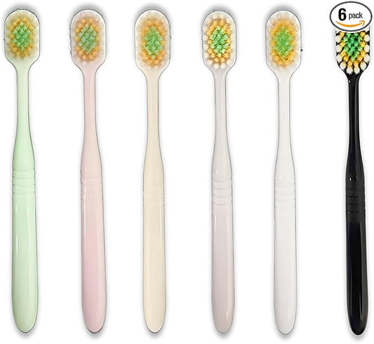 Ultra-Soft Toothbrushes, Ultra-Thin Wide Size Head, 3-Layer Tapered Bristles Design for Sensitive Teeth and Receding Gums (6 Pack & Colors)
