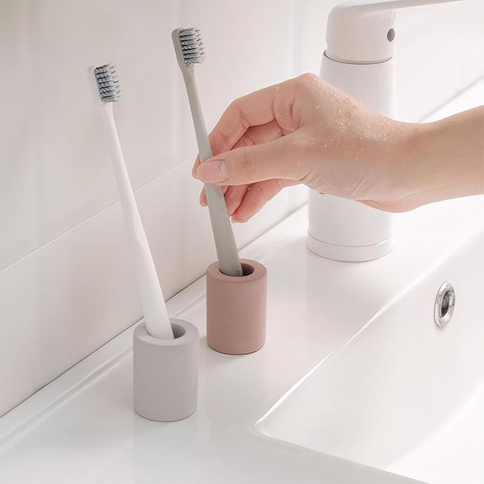 Mini Toothbrush Holders for Bathrooms - Diatomite Quick-Dry Organizer, Compact Portable Toothbrush Holder for Countertop, Shower & Travel Storage