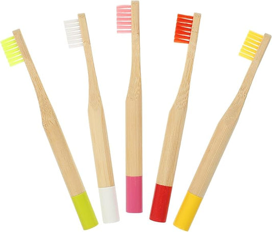 5Pcs Wear-Resistant Portable S Toothbrushes with Charcoal Soft Bristles Ergonomic Round Wooden Handles for Daily Use and Travel Soft Bristle Toothbrushes Random Colors Random Color