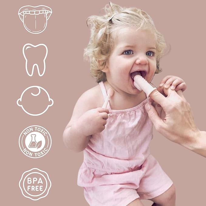 Ali+Oli Oral Care Set for Baby (Ivory) Includes Dual-Sided Baby Finger Toothbrush x 2, Tongue Scraper for Baby, Protective Case, BPA, Phthalate, and PVC Free, Food-Grade Baby Care Products for Infants