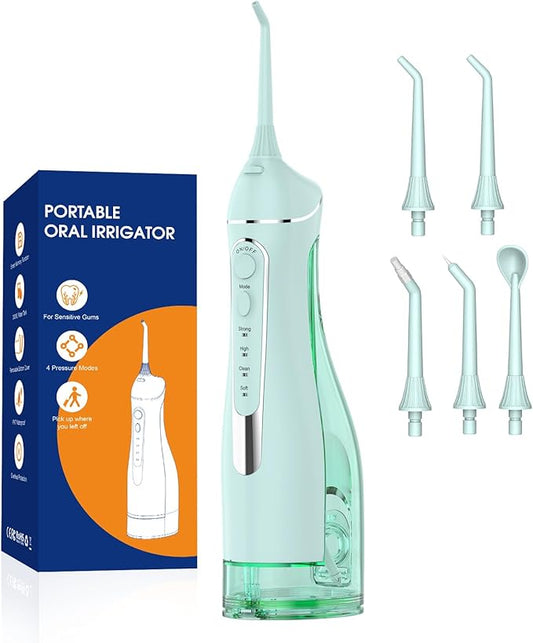 Water flossers for Teeth Pick, Portable Oral Irrigator Dental with 4 Modes 5 Jet Tips, IPX7 Rechargeable Water Tooth Flosser for Braces Sensitive Gum Care, 300ml Tank for Home Travel Use
