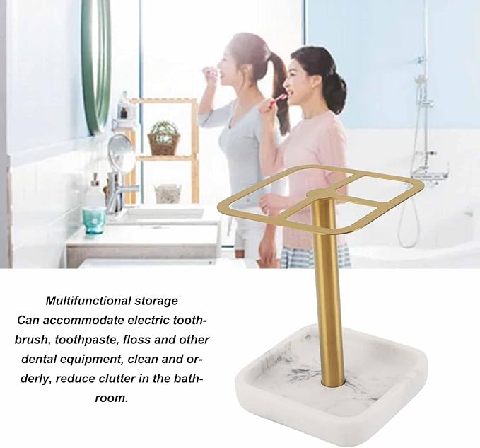 304 Stainless Steel Toothbrush Holder, Bathroom Toothpaste Storage Stand, Rustproof Metal Toothbrush Organizer Stand, 3 Slots Space Saving Toothpaste Organizer for Bathroom(Gold)