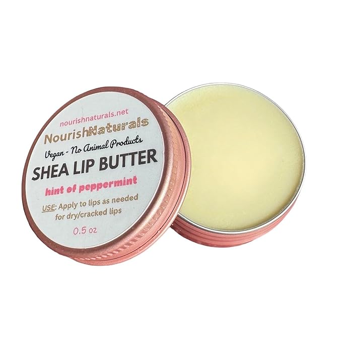 Shea Lip Butter - All Natural 4 Ingredient Lip Balm - Pack of 3 - for dry cracked lips, travel sized, ultra moisturizing vegan lip balm, for long lasting hydration, natural Peppermint scent