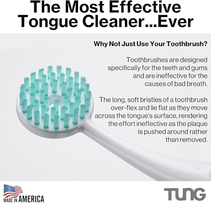 TUNG Brush Tongue Cleaner, Plastic TUNG Scraper, Tongue Cleaning to Fight Bad Breath, Halitosis Defense, USA Made, 2-Pack