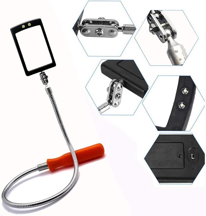 Home Inspection Mirror Flexible with Light telescoping led Stainless Replacement 360 Swivel for Extra Viewing，Present for Christmas, Birthday Father's Day Everyday Carry