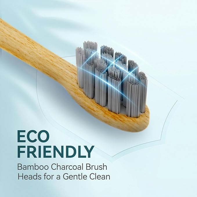 Bamboo Electric Toothbrush for Adults丨Rechargeable Electric Toothbrush with 3 Non Toxic Charcoal Infused Bamboo Brush Heads, 5 Cleaning Modes, 60 Days Battery Life, IPX7 Waterproof-White