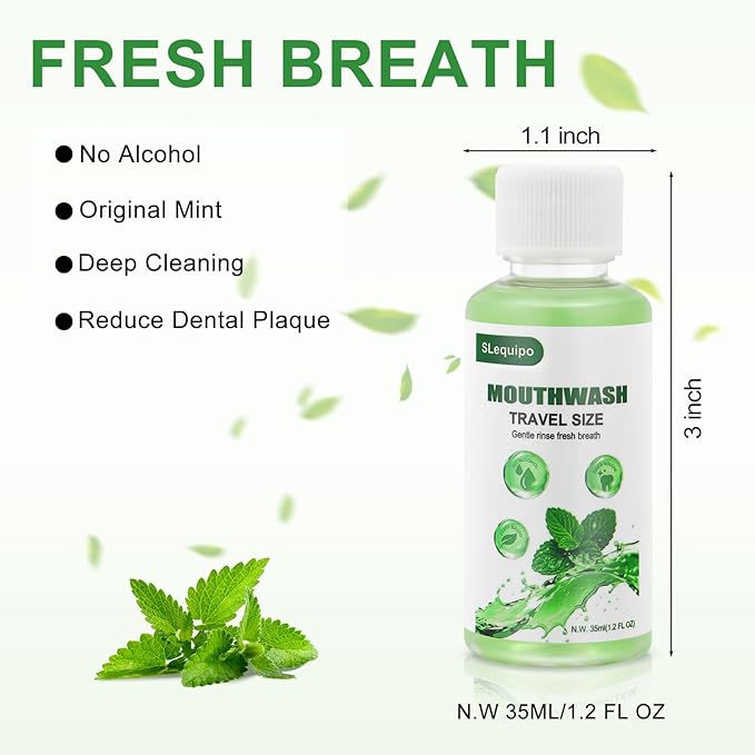 Travel Size Mouthwash Bulk Mini Fresh Mint Portable Mouthwash Individual Bottles 35ml/1.2fl oz for Travel Toiletry Kits (50)