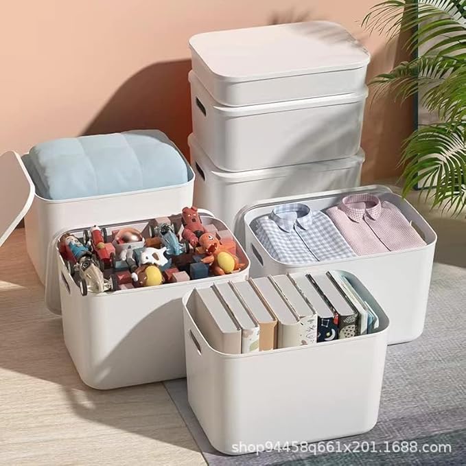 Amyup Set Of 6 Plastic Storage Bins,Versatile Kitchen Pantry Organization and Storage,for Plastic Storage Container Under Bed,Under Sink Bathroom Organizer (White, 4 XL+2 L)