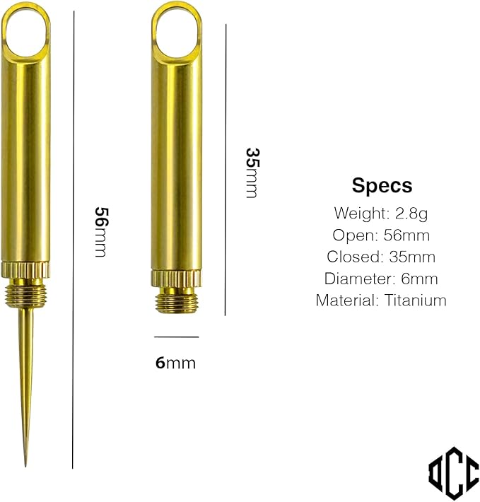 DAILYCARRYCO. TiPick Titanium Toothpick Holder - Portable Metal Travel Toothpick - Reusable EDC Micro Toothpick - Compact & Convenient - Carry On-the-Go - Titanium Construction, Gold
