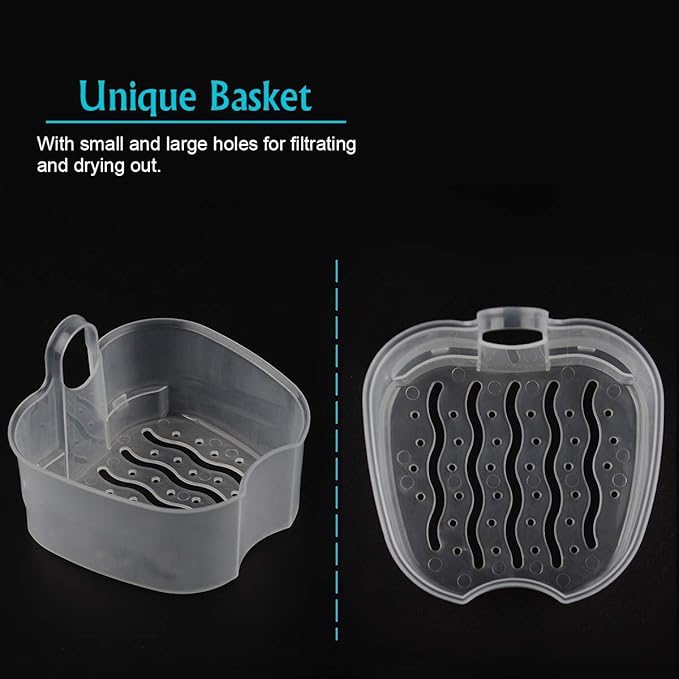 Denture Case, Denture Cup with Strainer, Coolrunner Denture Bath Box False Teeth Storage Box with Basket Net Container Holder for Travel, Retainer Cleaning