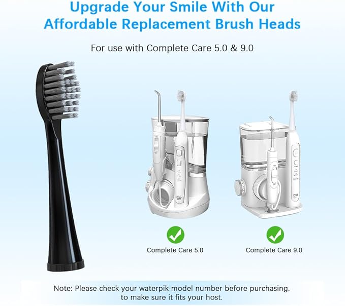 Replacement Brush Heads for 𝗪𝗮𝘁𝗲𝗿𝗽𝗶𝗸 𝐒𝐨𝐧𝐢𝐜-𝐅𝐮𝐬𝐢𝐨𝐧 2.0 Flossing Toothbrush Head fit (SF-01/ SF-02/ SF-03/ SF-04) 3 Pack Black Soft Bristles with Caps (Black-Grey, Full Size)