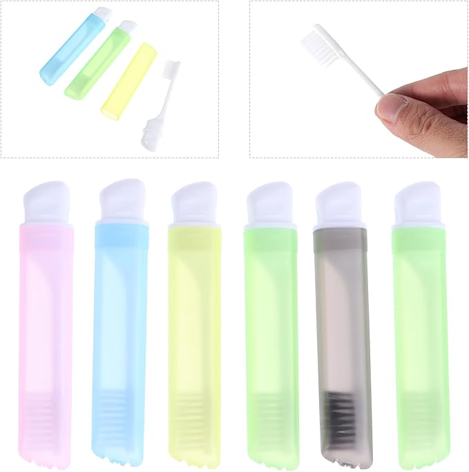 JEWEDECO 6Pcs Foldable Travel Toothbrush Set with Soft Bristles, Portable Folding Handle Toothbrushes for Camping and Personal Oral Care, Multi-Color Random Mix Random Color