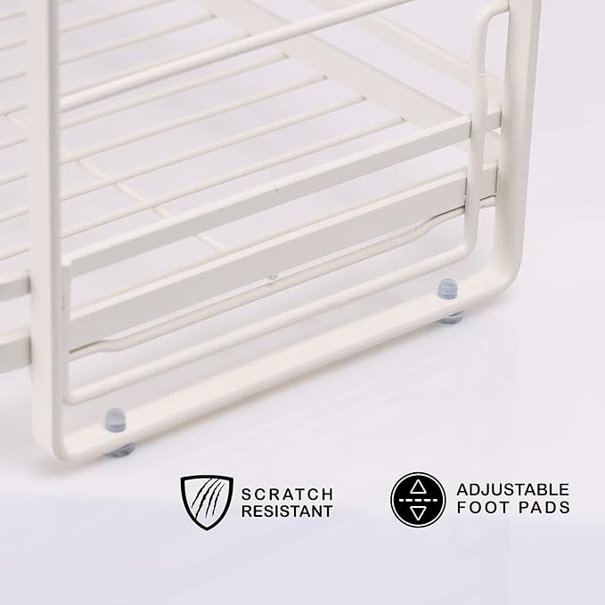 zccz 2-Tier Bathroom and Kitchen Organizer - Skincare Storage - Easy Assembly Countertop Rack - White Cream Color Multi-Purpose Holder for Bathroom or Kitchen Essentials - Compact and Durable Design