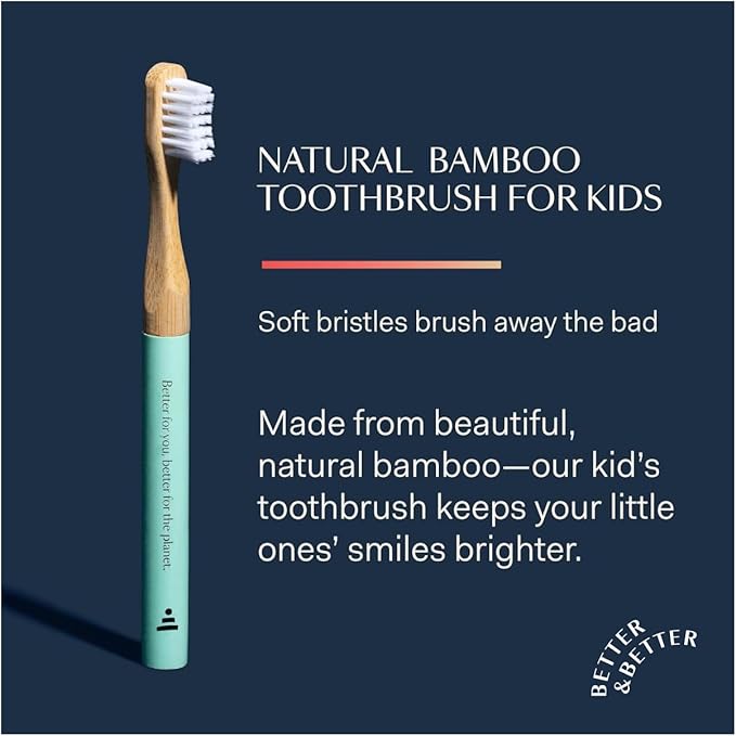 Better & Better Natural Bamboo Toothbrush for Kids | Extra Soft Bristle Toothbrush | 100% Plant-Based | Reusable Handle, Replaceable Brush Head | Eco-Friendly, Zero Plastic (Variety Pack of 3)