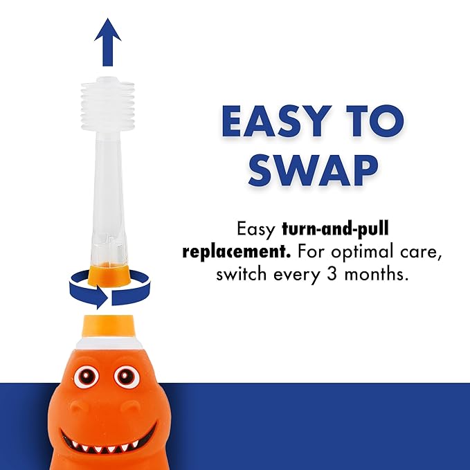 Brilliant Oral Care Kids Sonic Toothbrush Soft Replacement Heads, for Children Ages 5+, Orange, 2 Pack