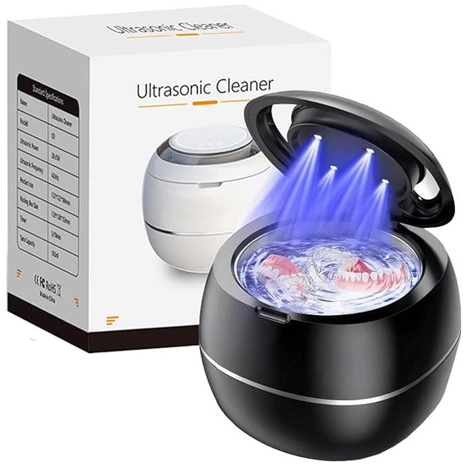 Ultrasonic UV Denture Cleaning Case, Upgraded Ultrasonic Retainer Cleaner Machine, Retainer Cleaner Machine for Night Guards, Braces, Aligner, Toothbrush, Jewelry and More (Black)