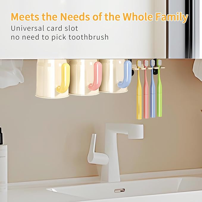 Inverted Magnetic Toothbrush Holder for Bathroom, Upside Down Toothbrush Cup Holder, with 2/3 Toothbrush Cups, No-Drill, Under-Cabinet Space-Saving, not Include Toothbrush (Two Cup)