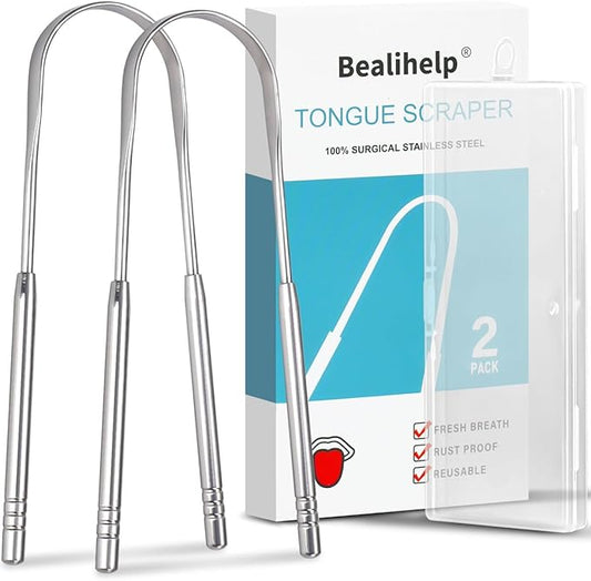 2 Pack Tongue Scraper, 100% Surgical 304 Stainless Steel Tongue Cleaner for Adults And Kids, Professional Tongue Brush for Oral Care, Improve Bad Breath and Fresh Breath