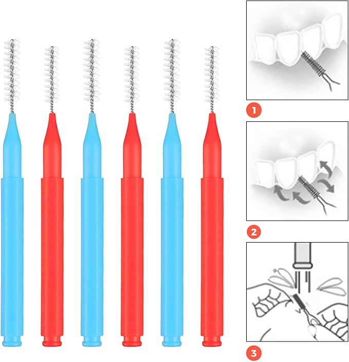 100 Pcs Interdental Brushes, 2 Sizes Braces Flossers for Cleaner Brace Brush Soft Dental Brushe Toothpicks Dental Floss Picks Dental for Braces Oral Cleaning(Red,Blue)