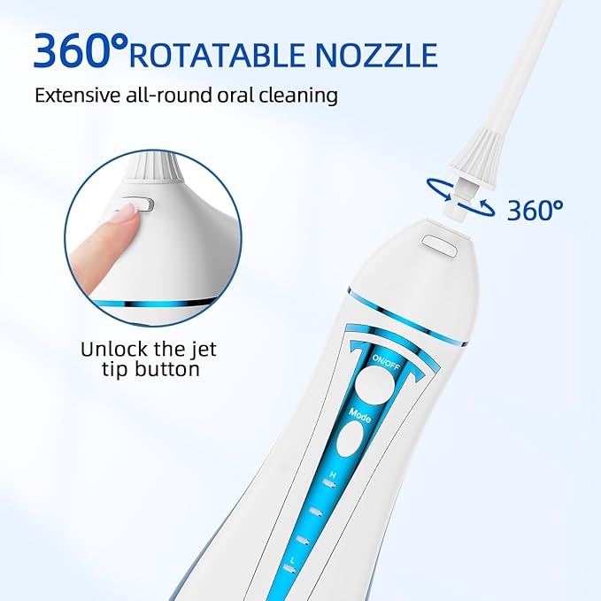 Water Dental Flosser Teeth Pick: 4 Modes Travel Portable Water Flosser, Rechargeable Irrigation Cleaner for Teeth, 300ML Cordless Oral Irrigator with 5 Jet Tips, IPX7 Waterproof Dental Flosser