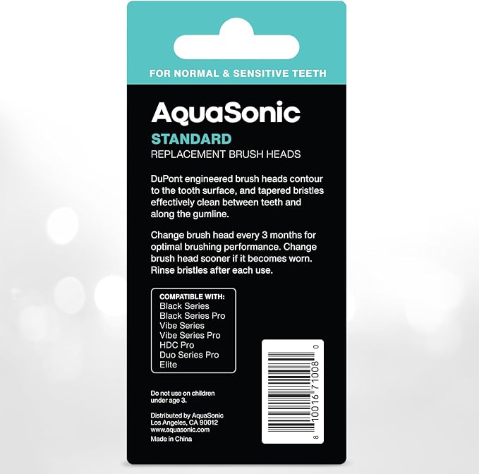 AquaSonic Genuine Standard Replacement Brush Heads | for Normal & Sensitive Teeth | Compatible with Many AquaSonic Toothbrush Handles (2 Pack Black)