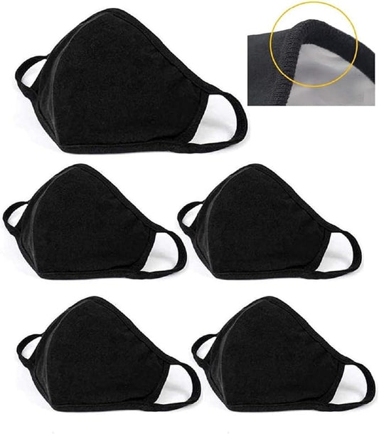 5 Pack Black Mask Windproof Dustproof Masks with Adjustable Nose Wire,Breathable Reusable Washed for Outdoor Sport Half Face Earloop Cotton Masks for Men and Women
