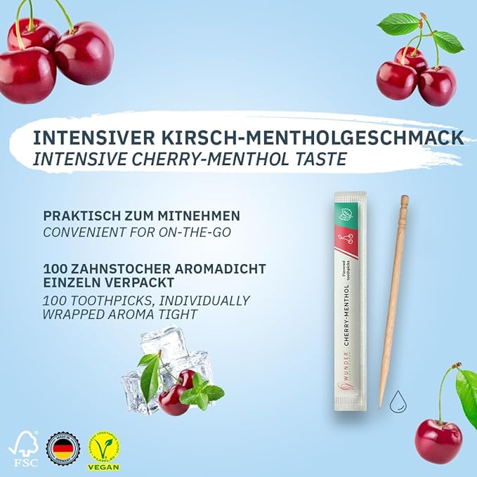 Wonder Toothpicks with Flavor - 100x Flavored toothpicks Individually Packed in 8 Refreshing Varieties - Gentle Oral Hygiene - Fresh Breath - Individually Packed Toothpicks with Flavor