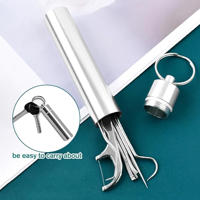 Stainless Steel Toothpick Set, Reusable Metal Toothpicks Cleaning Kit with Holder, Dental Picks Metal Dental Kit Oral Care Tools Toothpicks Pocket Set for Outdoor Picnic Camping Traveling (9 Pcs/Set)