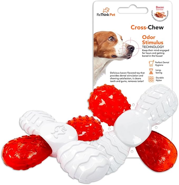 Cross Chew Toy for Dogs, Bacon Scented Tough Dog Toys, Long-Lasting and Durable Teething Toys, Chew and Squeeze Odor Stimulating Dog Chew Toys