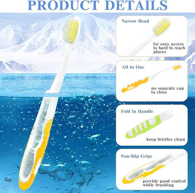 Travel Toothbrush, 4PCS Portable Travel Toothbrush Set,Mini Tooth Brush Built in Cover Soft Travels Size Folding Toothbrushs Individually Wrapped ToothBrushes for Adults Kids Hiking Camping Traveling