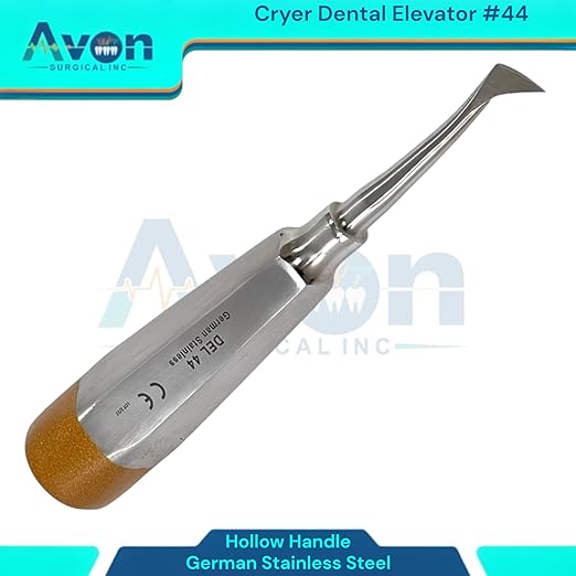 Root and Tooth Extraction Dental Cryer Elevator Pick, Sharp Angled Tip, Color-Coded Handle Ends | Autoclave-Safe German Stainless Steel Dental Instruments (1, #44 Cryer - Gold End)