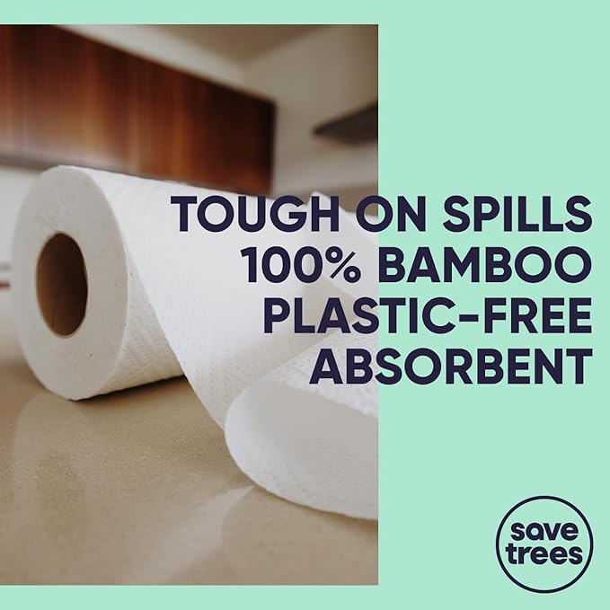 Save Trees Bamboo Paper Towels 24pk - 3600 Sheets Rolls Ultra Absorbent & Durable Eco-Friendly Paper Towels -FSC-Certified, Vegan