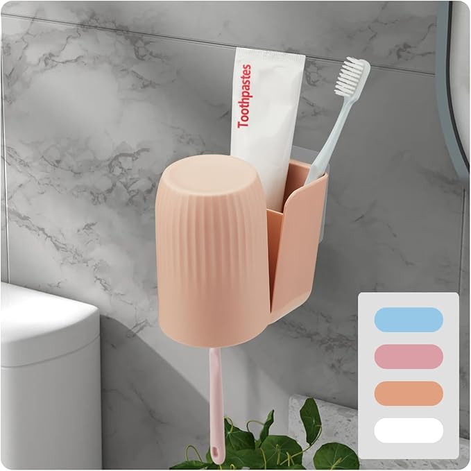 Toothbrush Holders for Bathrooms Toothbrush Holders Wall Mounted BPA-Free Tooth Brush Holder with Toothbrush Cup Drilling-Free (Brown)
