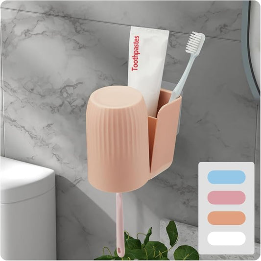Toothbrush Holders for Bathrooms Toothbrush Holders Wall Mounted BPA-Free Tooth Brush Holder with Toothbrush Cup Drilling-Free (Brown)